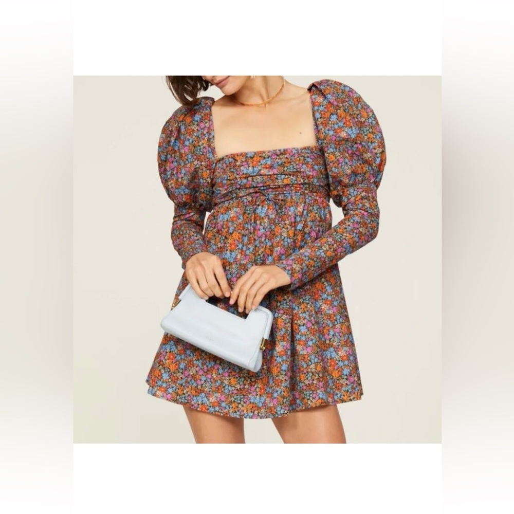 For Love & Lemons Brittany Floral Long Sleeve Puff Sleeve Mini Dress